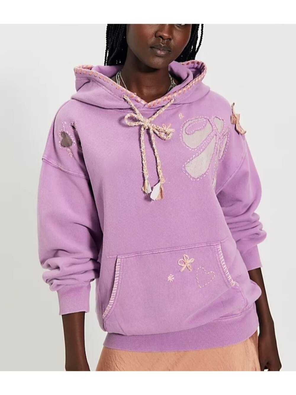 Free People Love Letters Embroidered Hoodie Boho Soft Girl Embroidered Womens S